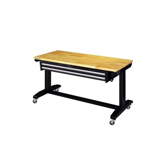 HUSKY 52 in. Adjustable Height Work Table 2-Drawers Black Butcher Block Wood Top