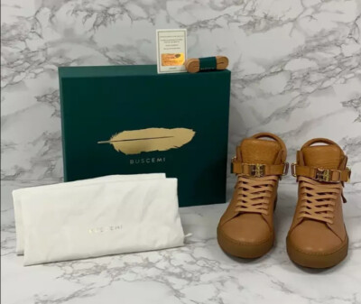 Authentic Buscemi Mens 100mm Clip Tan Leather High Top  display picture 3