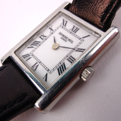 Raymond Weil 5766 Tank Watch Stainless Steel Black Leather Strap Ladies 21mm - Picture 12 of 19