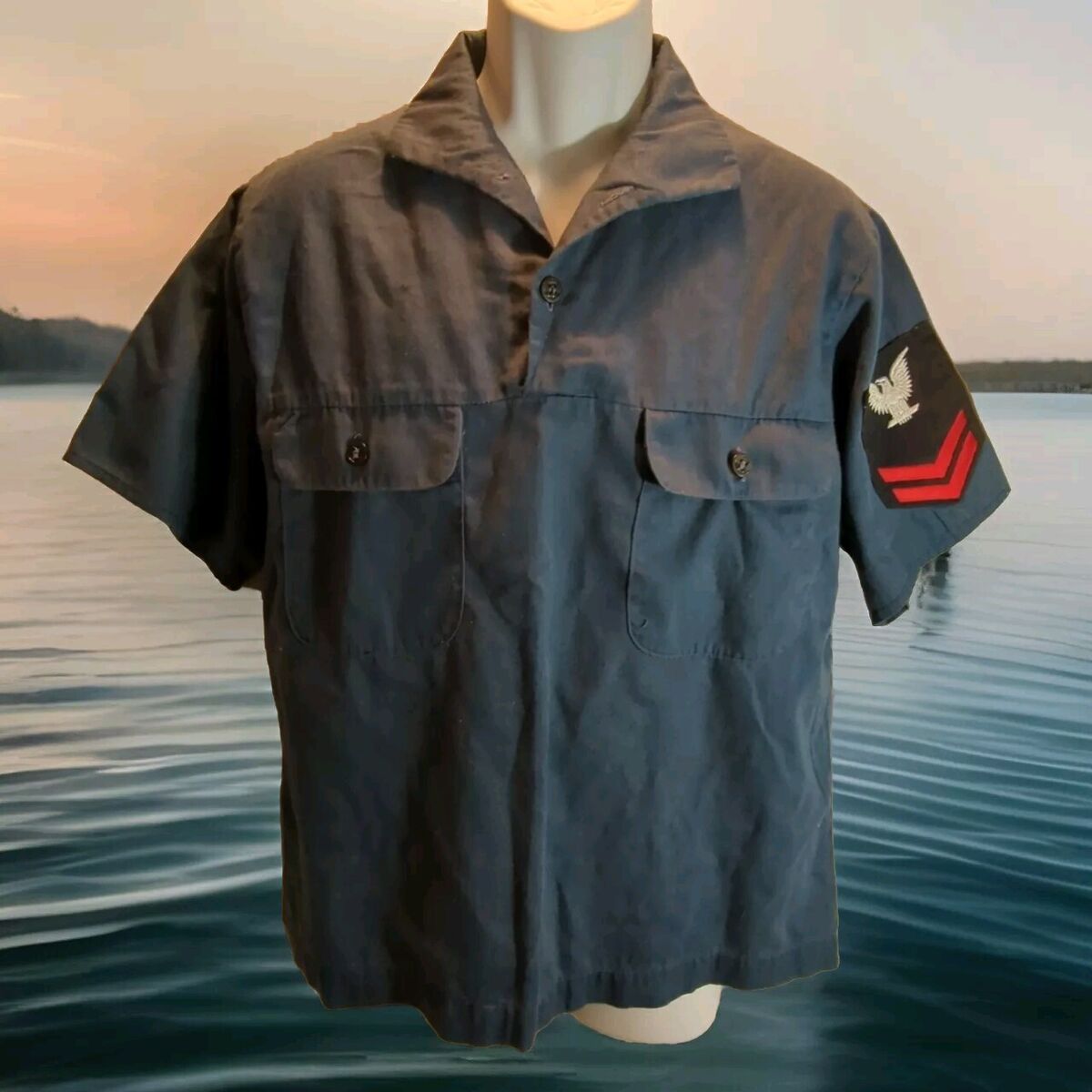 Vintage 60s 70s US Navy Jumper Utility Shirt Blue Medium