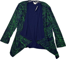 Travelsmith Blue Green Knit Open Cardigan Women Pl Large Petite Reversible Nwt