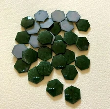A47 Vintage 13mm mottled green flat glass hexagons, 2mm thick, unfoiled (30)