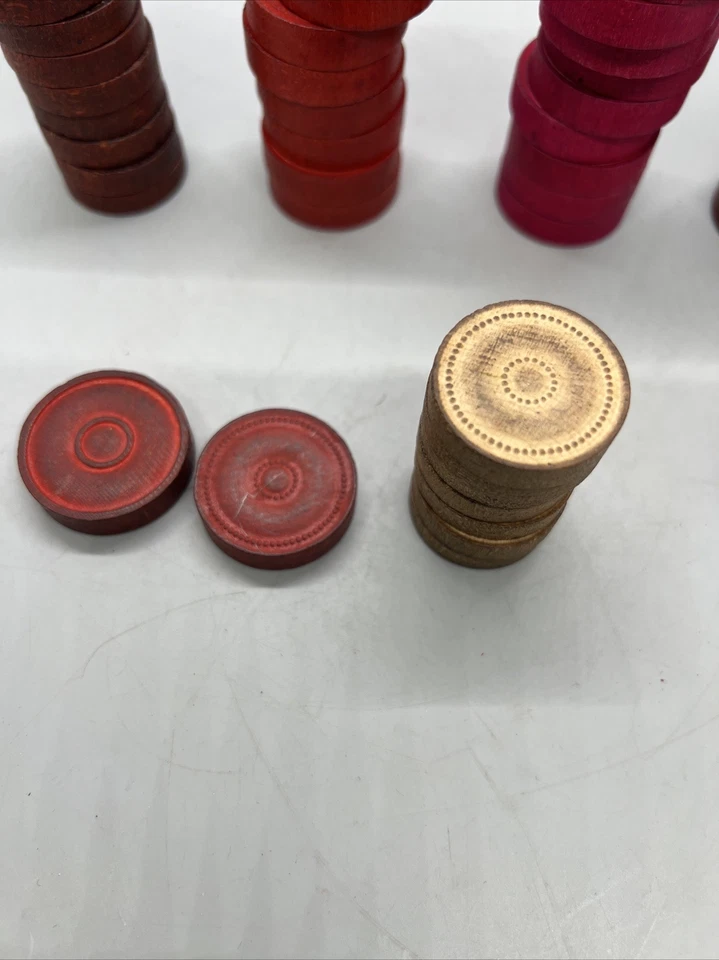 Vintage Empire Comet Wood HALSAM CHECKERS Special Pieces by Building Red White - Image 3 of 4