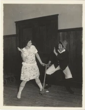 1920's Fierce Flapper fighting man in straw hat with scooter Original 4x5 Photo