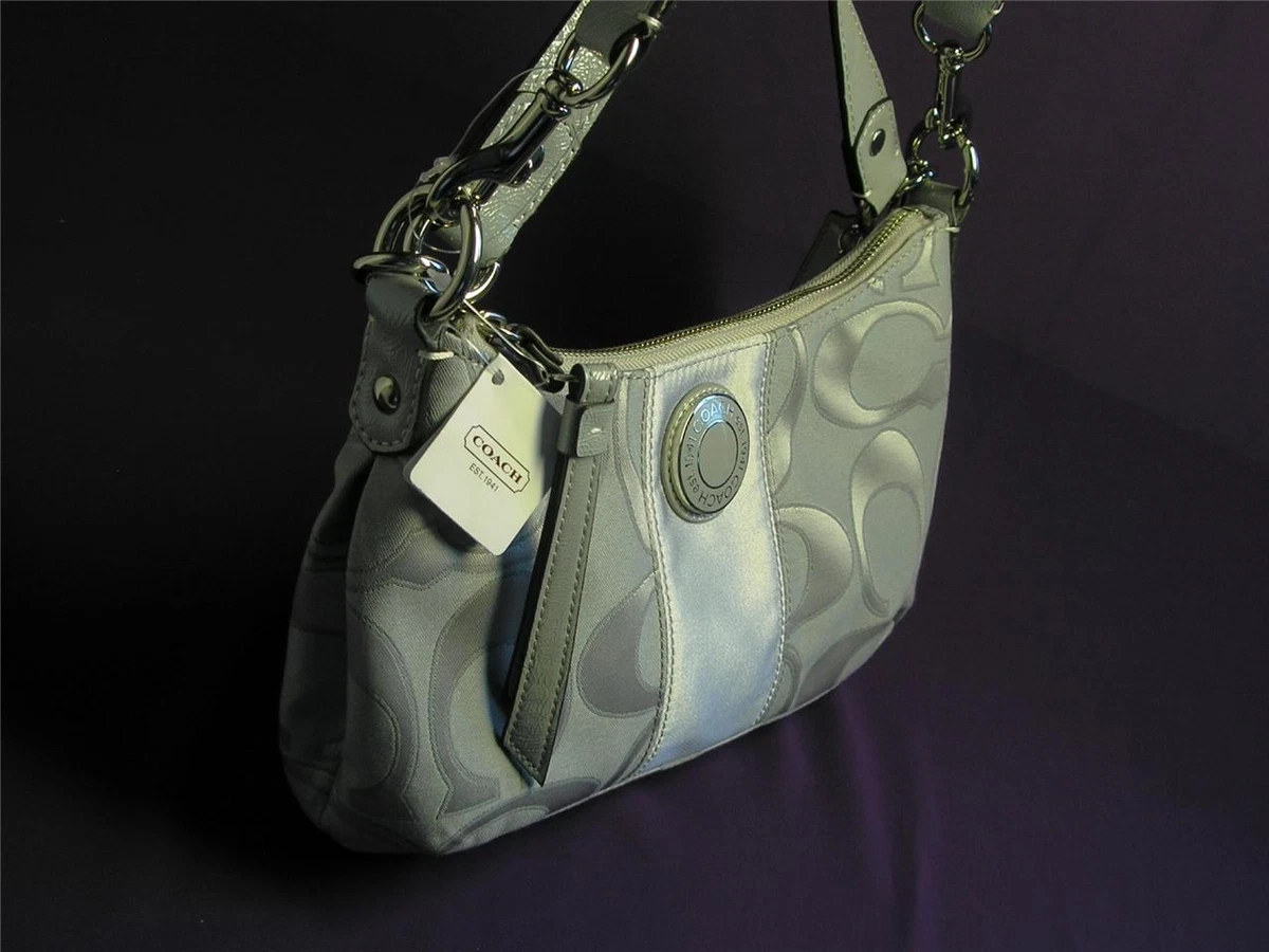 Coach Signature SIS Outline C Sateen Demi Bag SV Grey Grey New With Tags