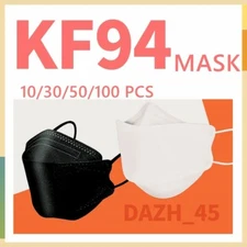 10/30/50/100PCS Black White KF94 Disposable Face Mask 4 Layers Adult Face Cover