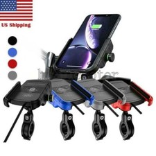 Motorcycle Handlebar Red Cell Phone Holder Mount 15W Fast Wireless USB Charger