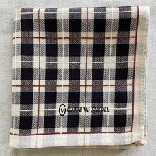 Handkerchief VTG Cotton Black Cream Tartan Herringbone Pattern Pocket Square 18"
