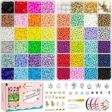 16,300 4mm Glass Seed Beads for Bracelet Making Kit with Letter Beads Charms DIY