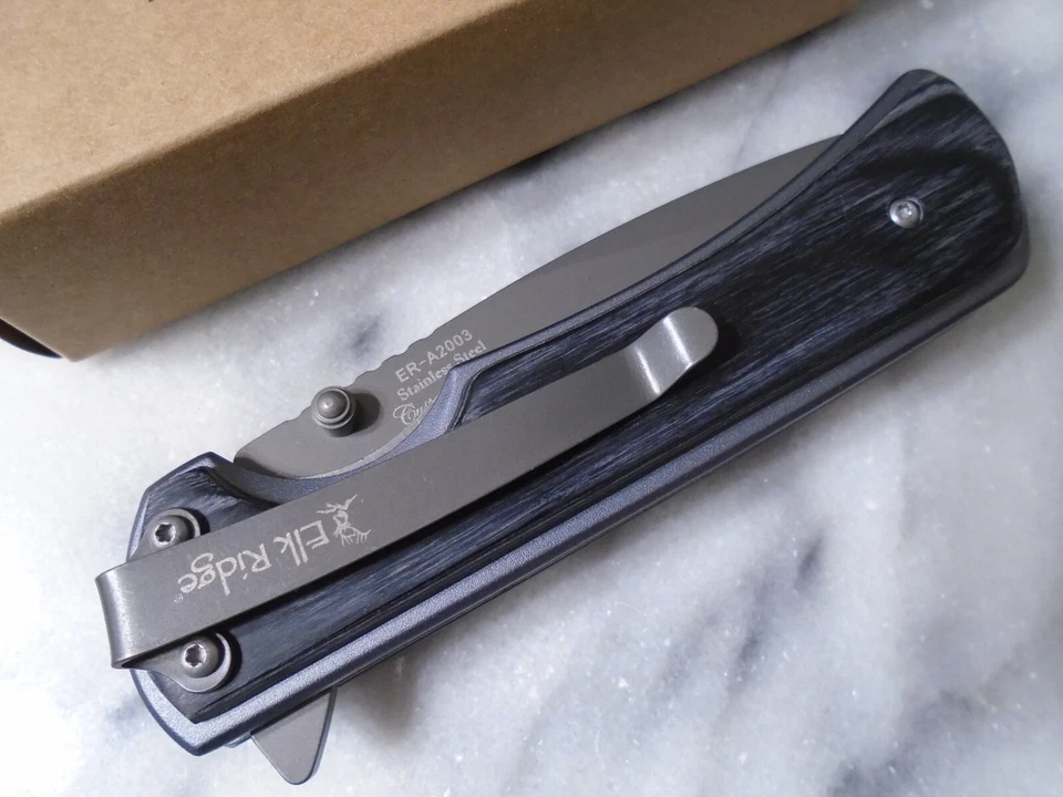 Elk Ridge 定制辅助开放灰色口袋刀花式木质文件夹 ER-A2003GY — 第 4/4 张图片