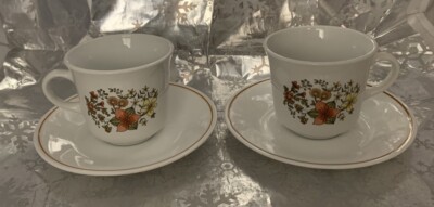  CORELLE INDIAN SUMMER 2 CUPS & 2 SAUCERS CORNING WARE NOS
