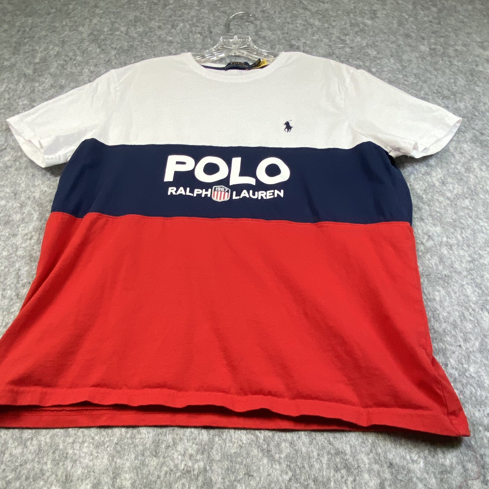 Polo Ralph Lauren Logo Spell Out Youth Large Color Block Pony T Shirt Unisex