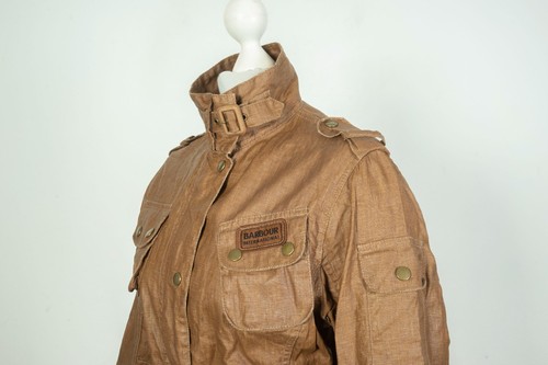 -Ladies Barbour Duralinen International Brown Belted Jacket Linen Sz UK 10 US 6 - Picture 4 of 9