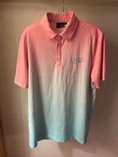 SUNDAY SWAGGER Polo Golf Shirt Men's MEDIUM floral pink green pastel Hawaiian