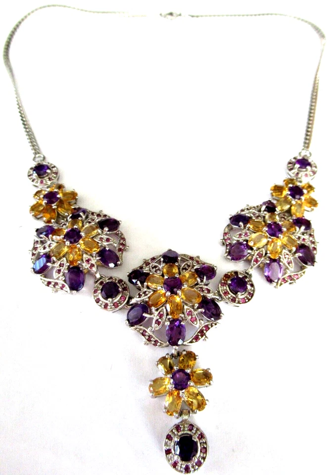 Impresionante collar de plata de ley 925 genuina de amatista y citrino Foto 4 de 4