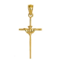 New 14k Gold Cross with Dove Pendant