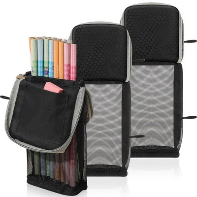 3 Pcs Standing Pencil Pouches 3 Ring Binder Sit and Lay Mesh View Design with...