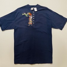 Vintage 90s Disney Seven Dwarves Henley Shirt bLue Embroidered Adult L 20x28