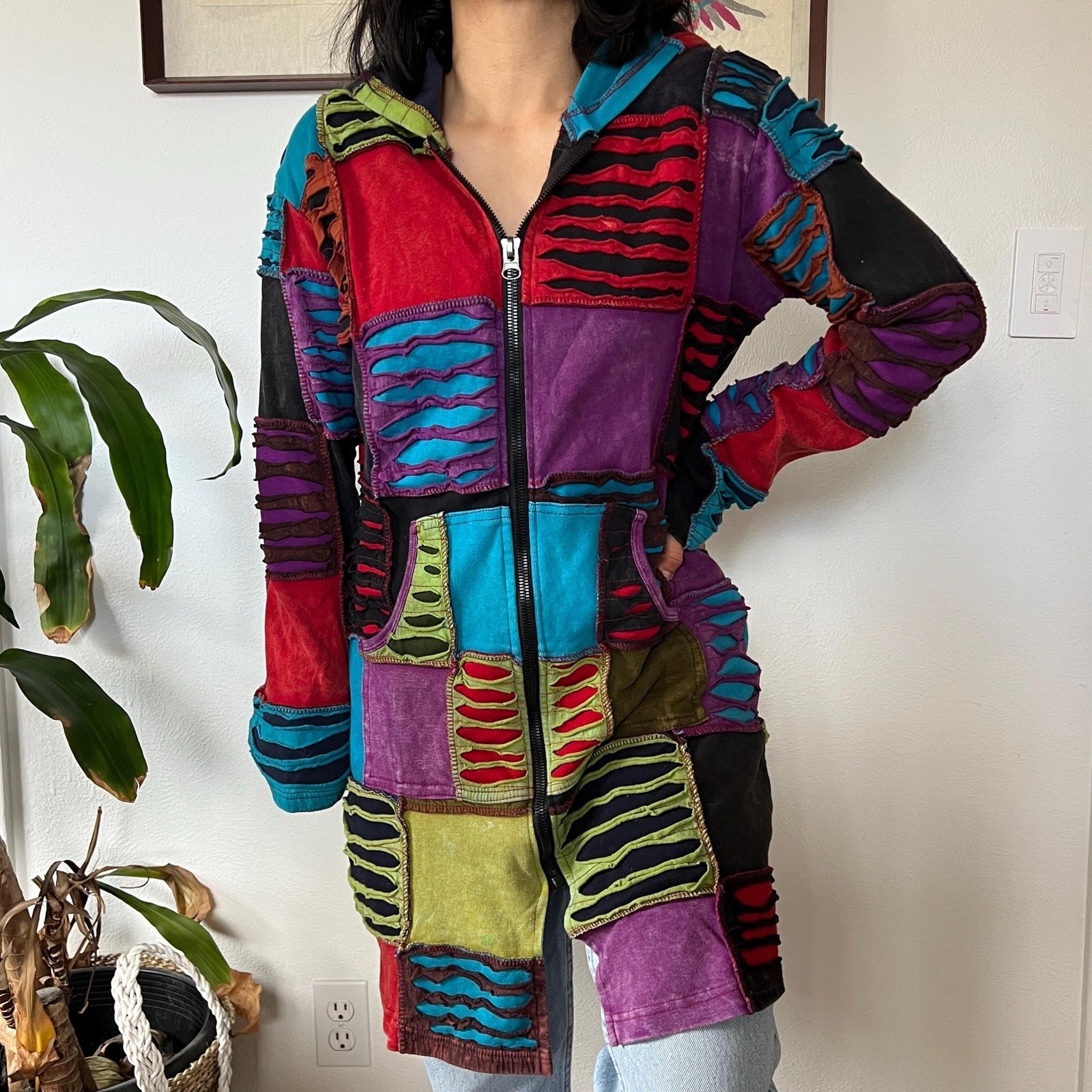 Y2K Patchwork Zip Jacket Psychedelic Festival Coa… - image 7