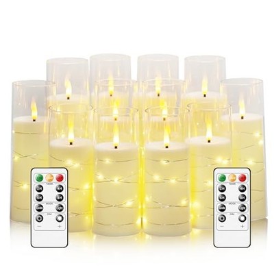 Flameless Candles with Embedded Star String - Battery Operated LED Ivory-12