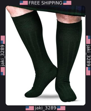 Highland Wool Blend Kilt Hose for Men - Ribbed Socks, Fits US Shoe Sizes