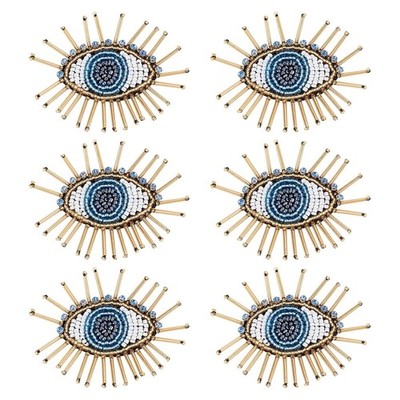 Evil Eye Patch Iron On Embroidered Sequin Applique for Clothing 6 Pcs Blue