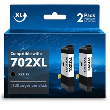 2PACK 702 XL T702XL Black Ink For Epson 702 Workforce WF-3720 WF-3730 WF-3733