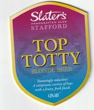 USED PUMP CLIP FRONT - SLATER'S BREWERY - TOP TOTTY BLONDE BEER (A)