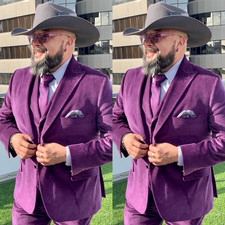 Purple Corduroy Men's Suit Prom 3Pcs Warm Banquet Evening Tuxedo Jacket Vest