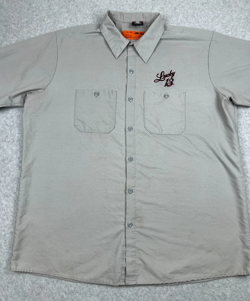 Camisa de Trabajo Lucky 13 Red Kap XL Hecha en EE. UU. Tienda Mecánica Calavera Rockabilly Foto 2 de 4