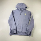 Carhartt Relaxed Fit Hoodie Lavender Logo Sleeve Graphic Pullover Womens Medium
