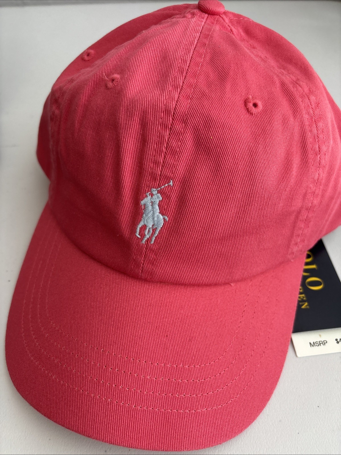 Cappello berretto baseball chino classico uomo Polo Ralph Lauren rosso chiaro nuovo con etichette AQUA Pony