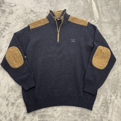 Paul & Shark Yachting Sweater Men's XL 1/4 Zip Blue Elbow Patches New Wool