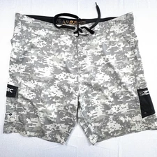 Pelagic Ambush Board Shorts Mens 42 Gray Digital Camo Ripstop Fishing Quick Dry
