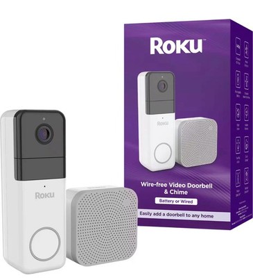 Roku - Smart Home Wire-free Video Doorbell & Chime with Motion & Sound Detect...