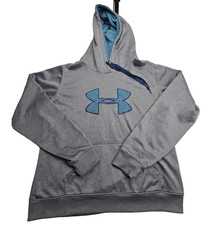 Under Armour UA Storm Gray with Blue Pullover Hoodie Sweatshirt Mens Large
