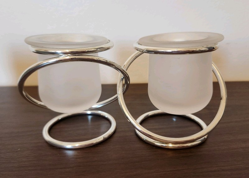 PartyLite Gemini Frosted Glass Votive/Tealight Holders Silver Tone Spiral Stands