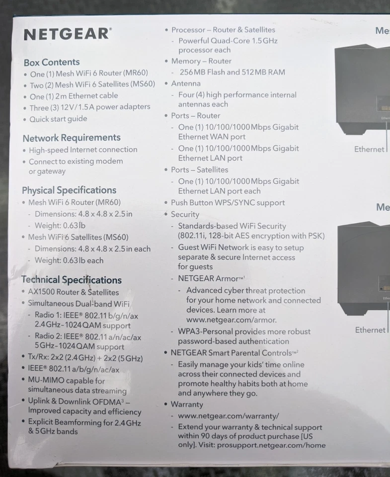Netgear Nighthawk Dual-band AX1500 3-Pack MK6W MR60 Mesh Wifi Router System NEW - Image 4 of 4