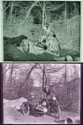 Seltenes Foto Glasnegativ - Motorrad SUNBEAM 9 ? mit Beiwagen - Original um 1931