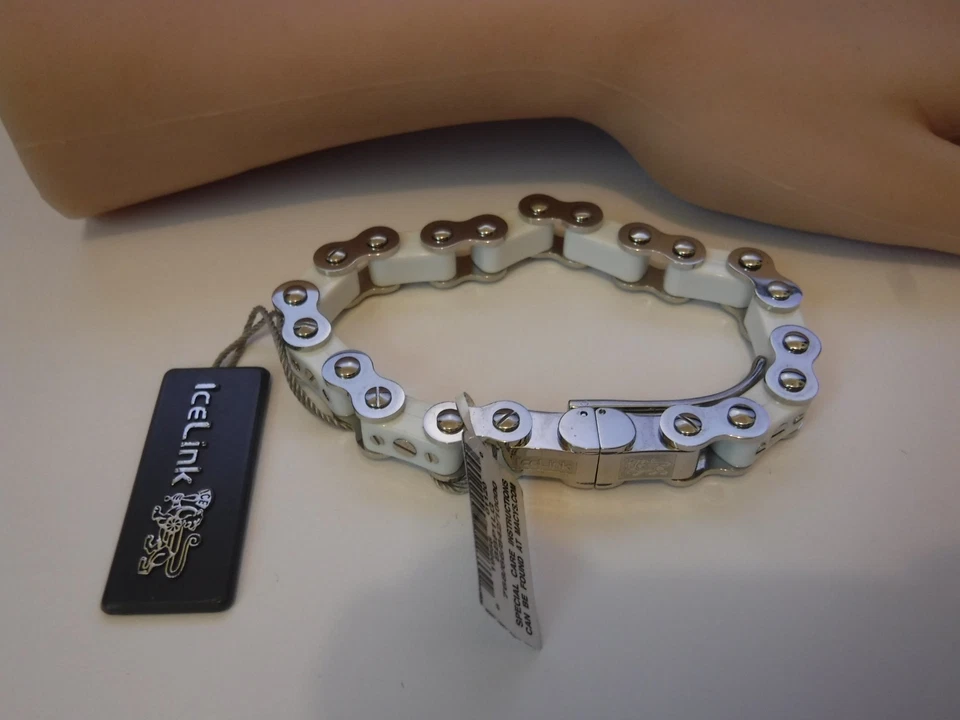 Estate Unisex Stainless Steel IceLink Bike Chain Bracelet White Ceramic Unworn - Image 2 of 4