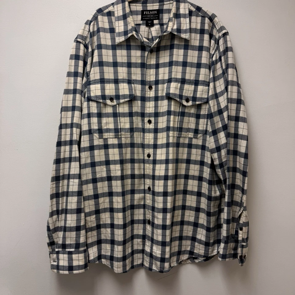 Filson Alaskan Guide Men’s Flannel Shirt XL Cream & Blue Plaid (msrp $145) - Image 3 of 4