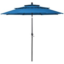 10ft 3 Tier Patio Market Umbrella Aluminum Sunshade Shelter Double Vented Blue