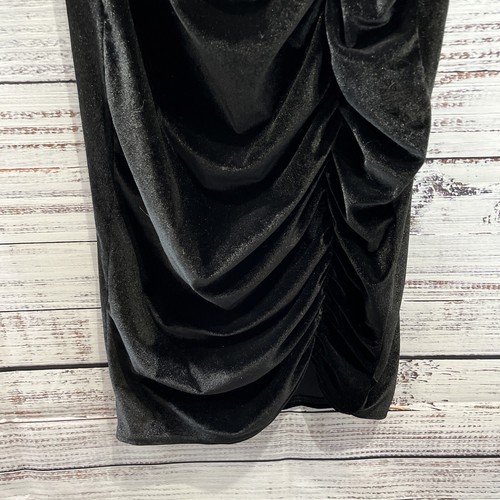 Boohoo Night Dress Women 4 Black Velour V-Neck Long sleeve Ruched Poly Blend - Picture 7 of 15