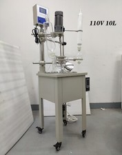 10L Chemical Lab Single Layer Glass Reactor 110V Heating by Oil/ Water Bath New