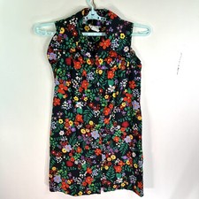 I Appel Floral Collared Button Front House Dress Womens Size L Black Pockets
