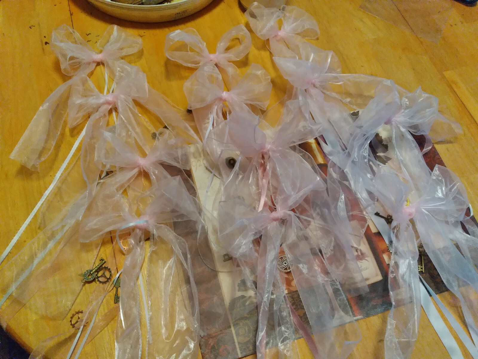 44 Handmade pink steampunk wedding chair bows.