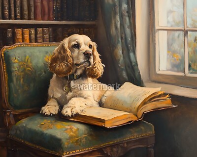 Victorian study with a Cocker Spaniel oil Painting 8x10 Print 