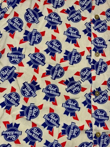 PABST BLUE RIBBON BEER MENS HAWAIIAN BUTTON DOWN RAYON CAMP SHIRT~MEDIUM~NWT - Picture 2 of 3