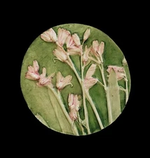 Original Art Plaster Botanical bas Relief Mini Art Tile Round Plant Impressions