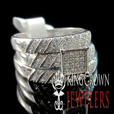 Round Mens Ladies White Gold Finish Engagement Wedding Ring Trio Set